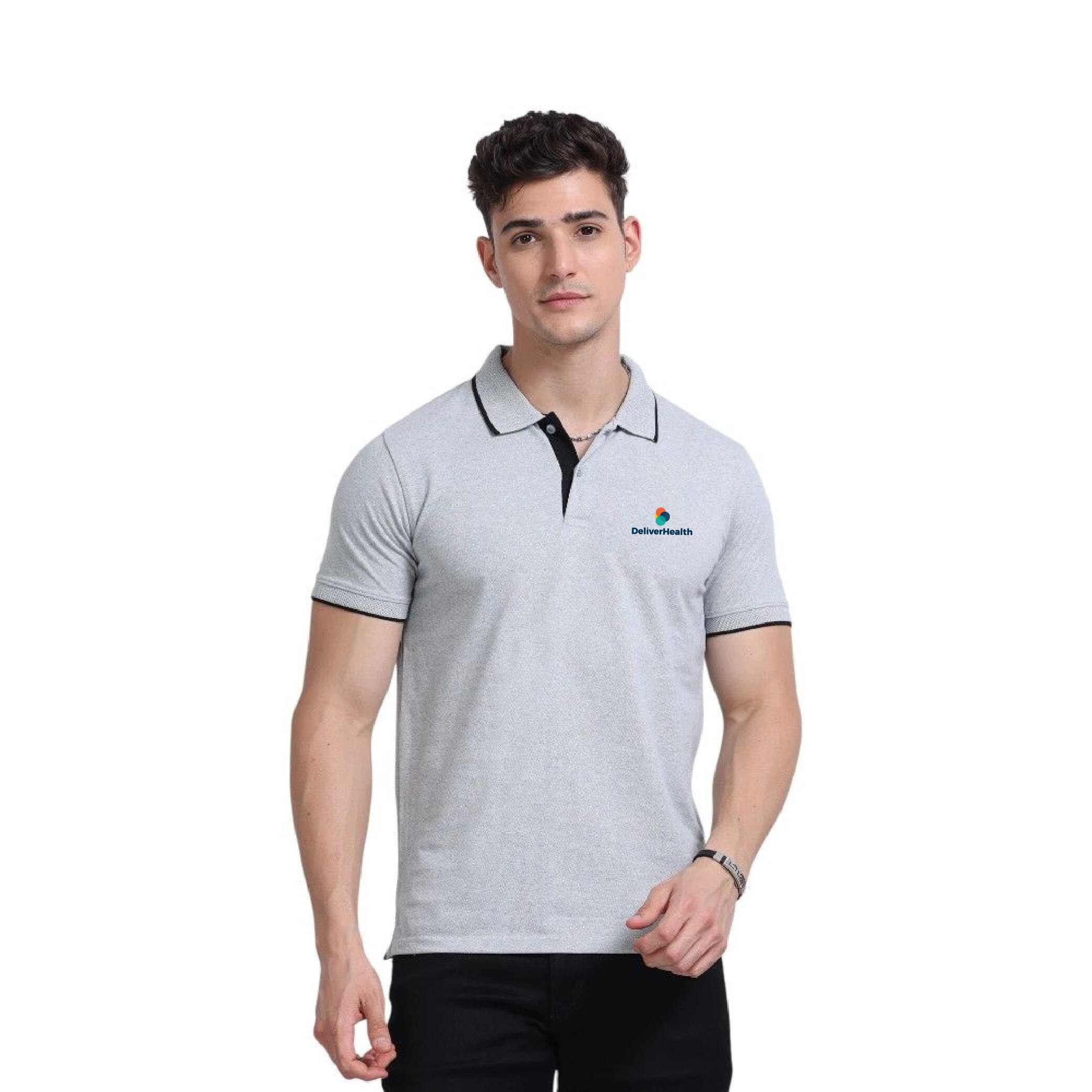 Greys&Blues EcoBlend Polo Tshirt- Grey Melange with Black Tipping